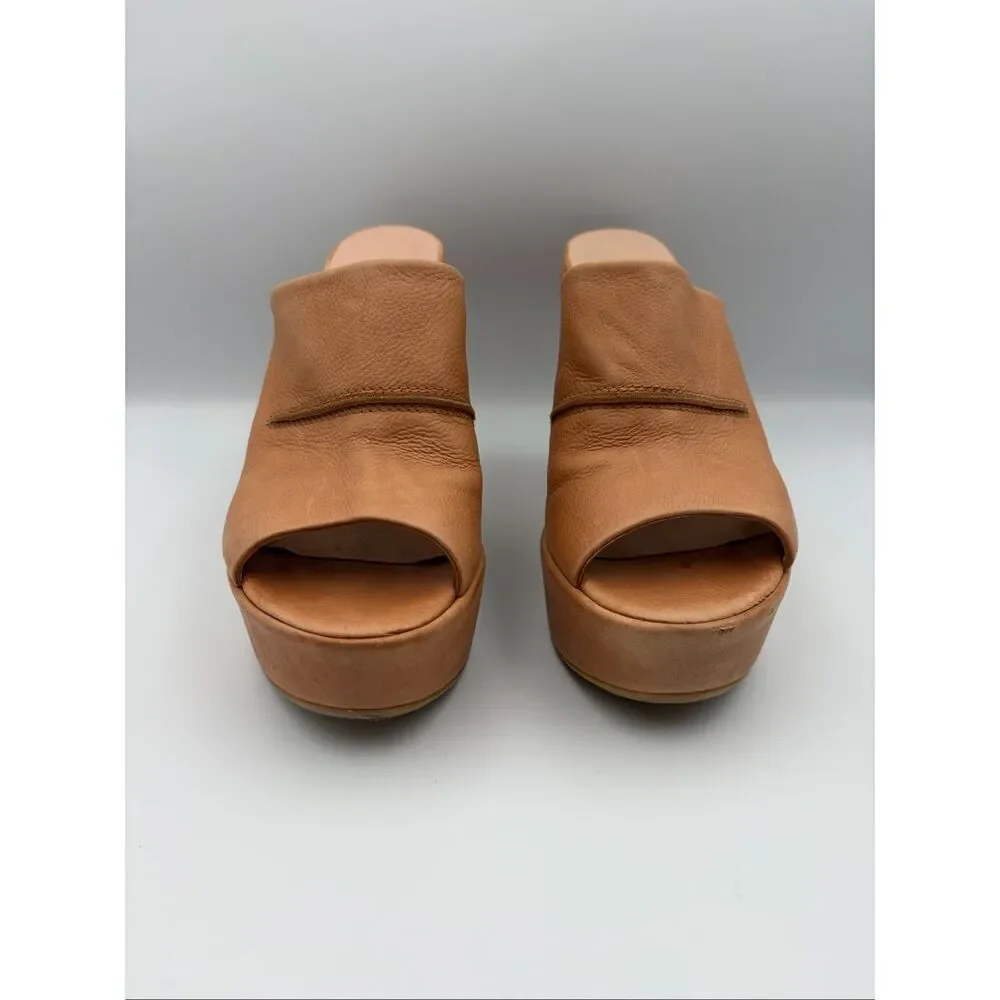 Stuart Weitzman Leather Platform Wedge Slide Sandals Tan Size 8 - Picture 4 of 12